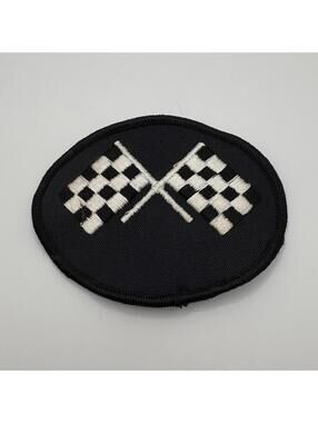Racing Checkered Flags Patch Black White Oval Embroidered